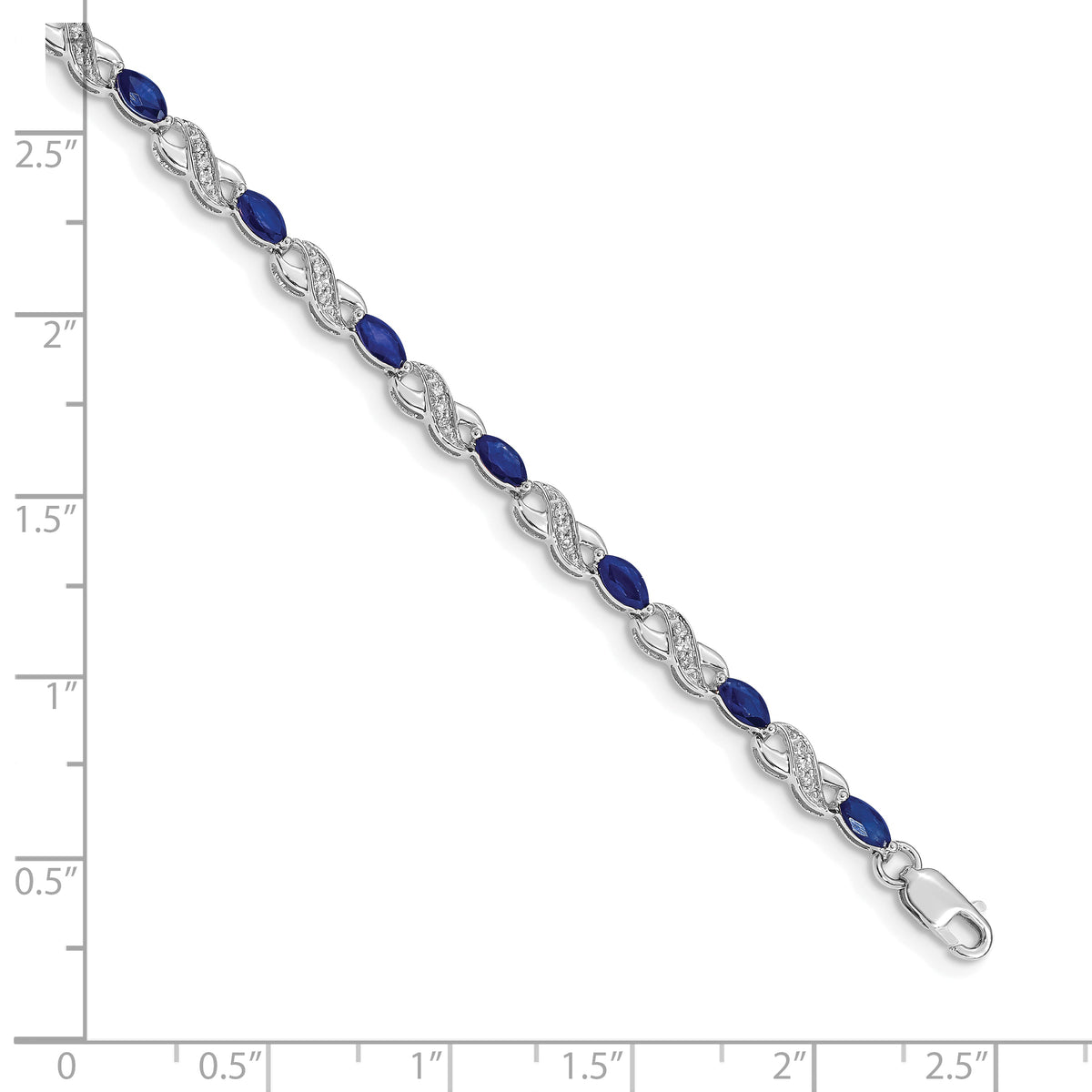 Gold Diamond & Gemstone Infinity Bracelet - 10k White Gold / None / 7 inch, Sapphire