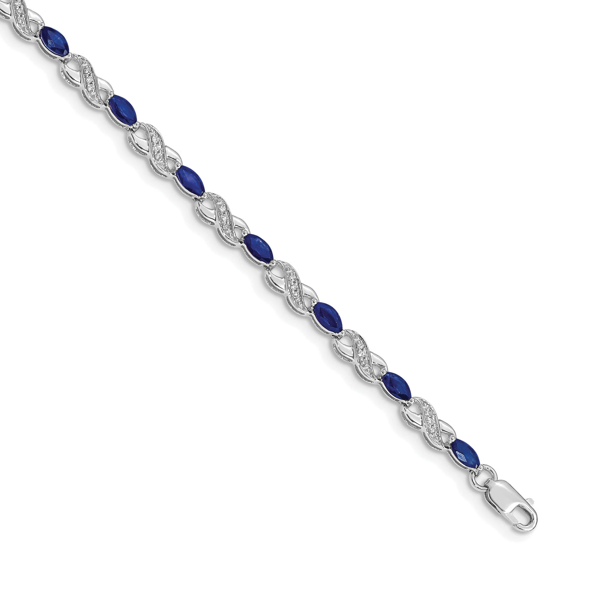 Gold Diamond & Gemstone Infinity Bracelet - 10k White Gold / None / 7 inch, Sapphire