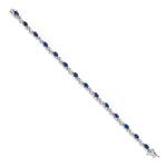 14k White Gold Complete Diamond Oval Sapphire Curved Link 7 inch Bracelet
