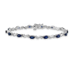 14k White Gold Complete Diamond Oval Sapphire Curved Link 7 inch Bracelet