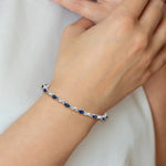 14k White Gold Complete Diamond Oval Sapphire Curved Link 7 inch Bracelet