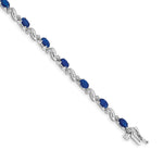 14k White Gold Complete Diamond Oval Sapphire Curved Link 7 inch Bracelet