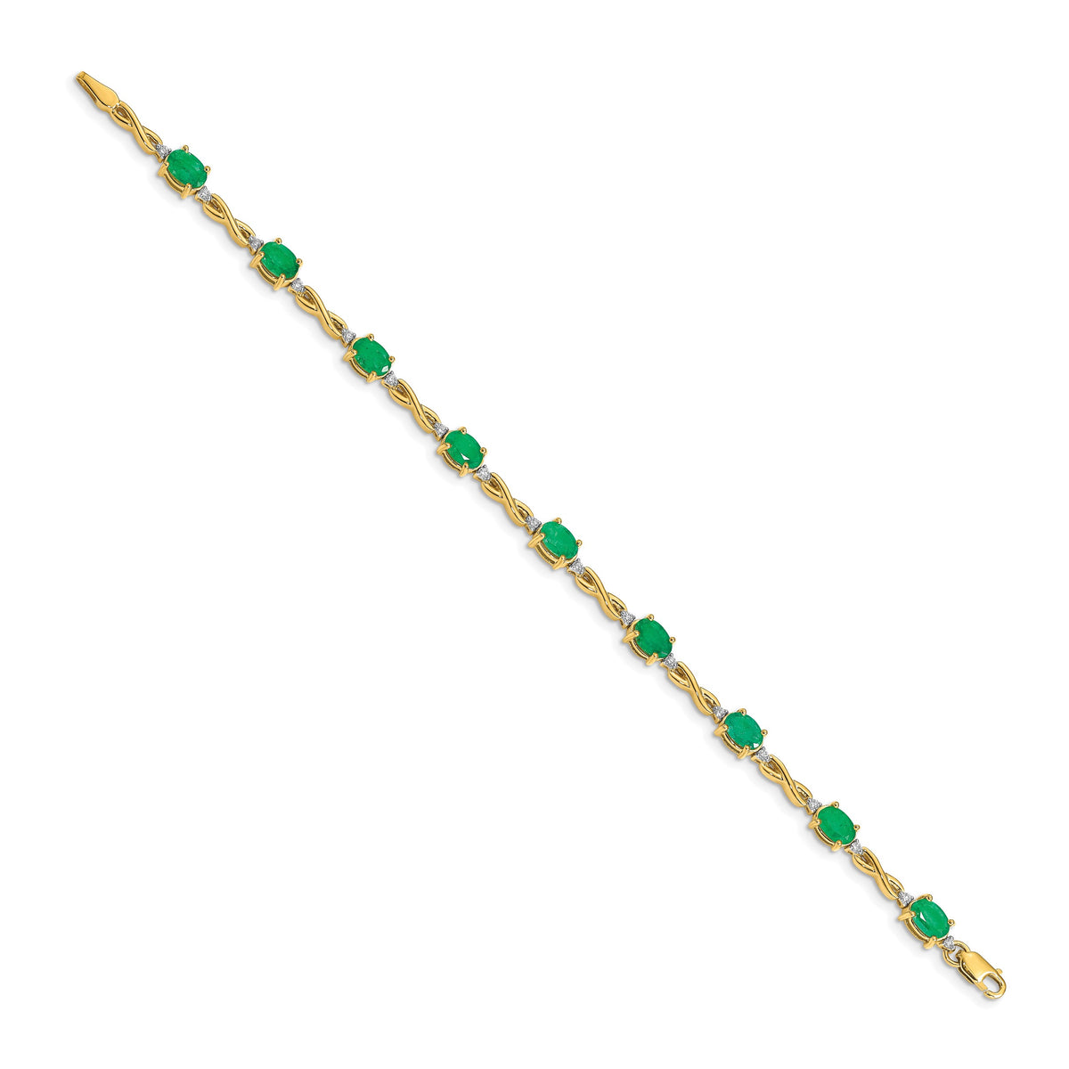 14k Yellow Gold Diamond Oval Emerald Infinity 7 inch Bracelet, view 2
