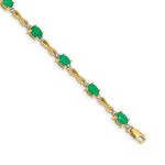 14k Yellow Gold Diamond Oval Emerald Infinity 7 inch Bracelet