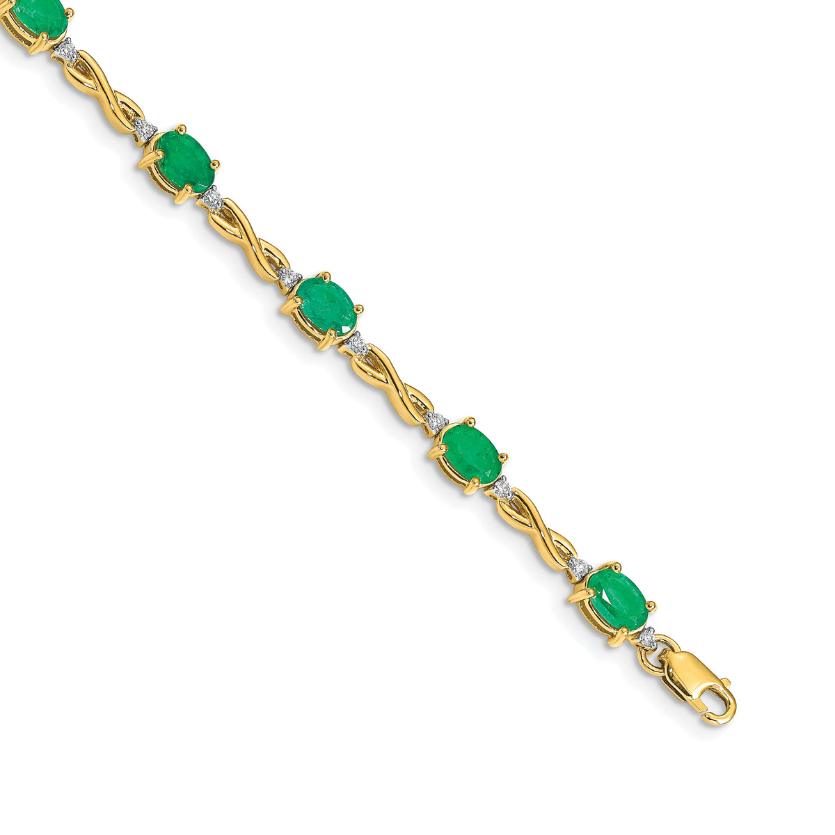 14k Yellow Gold Diamond Oval Emerald Infinity 7 inch Bracelet