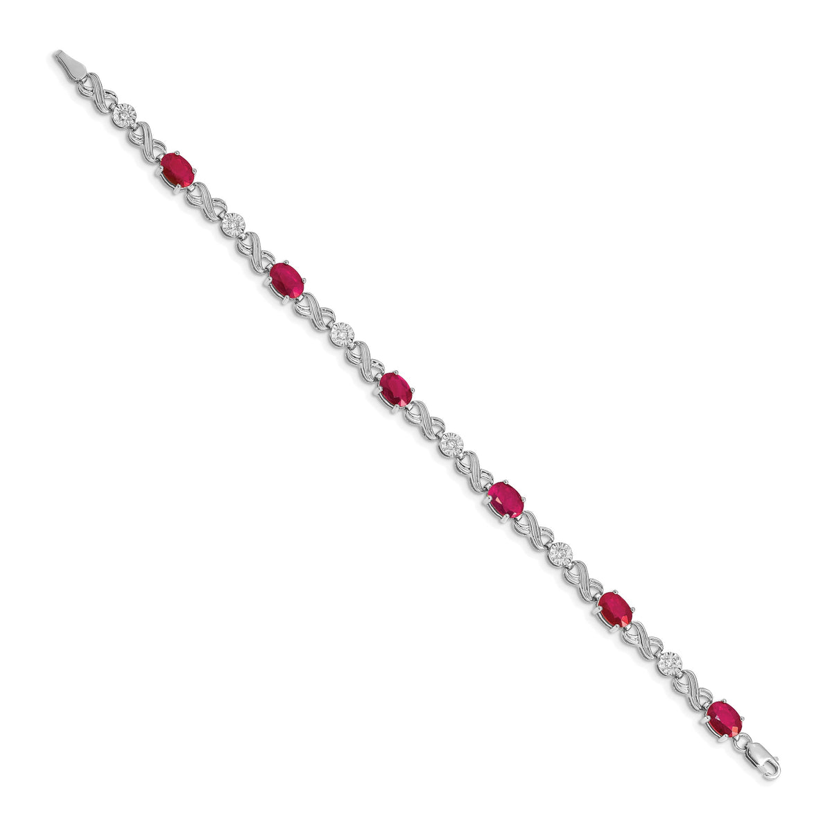 14k White Gold Diamond Oval Ruby Infinity Link 7.25 inch Bracelet, view 2