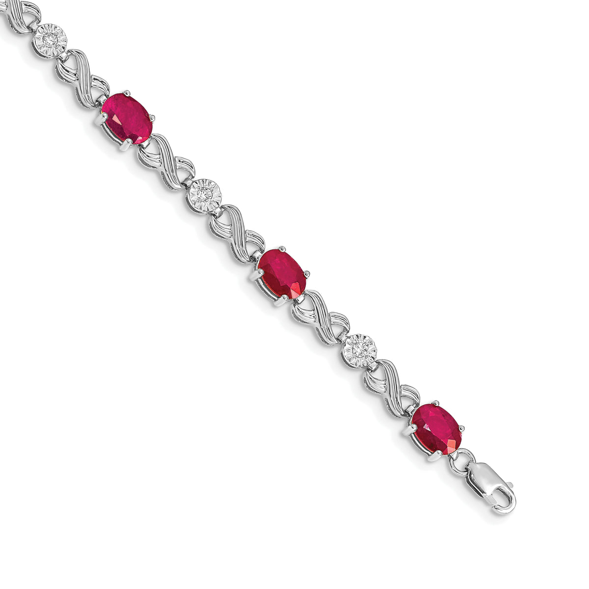 14k White Gold Diamond Oval Ruby Infinity Link 7.25 inch Bracelet