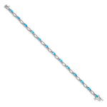 14k White Gold Diamond Oval Swiss Blue Topaz Heart Accent 7 inch Bracelet