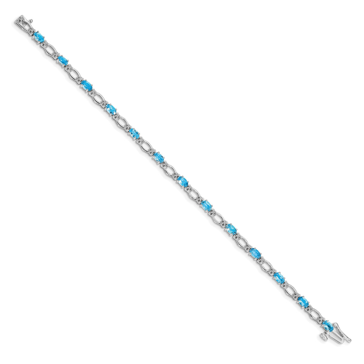 14k White Gold Diamond Oval Swiss Blue Topaz Heart Accent 7 inch Bracelet
