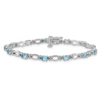 14k White Gold Diamond Oval Swiss Blue Topaz Heart Accent 7 inch Bracelet
