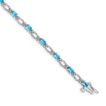 14k White Gold Diamond Oval Swiss Blue Topaz Heart Accent 7 inch Bracelet