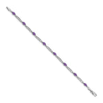 14k White Gold Diamond Oval Amethyst Fancy Link 7 inch Bracelet