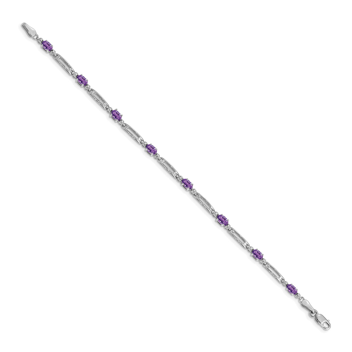 14k White Gold Diamond Oval Amethyst Fancy Link 7 inch Bracelet