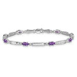 14k White Gold Diamond Oval Amethyst Fancy Link 7 inch Bracelet