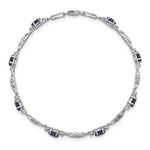 14k White Gold Diamond Oval Amethyst Fancy Link 7 inch Bracelet