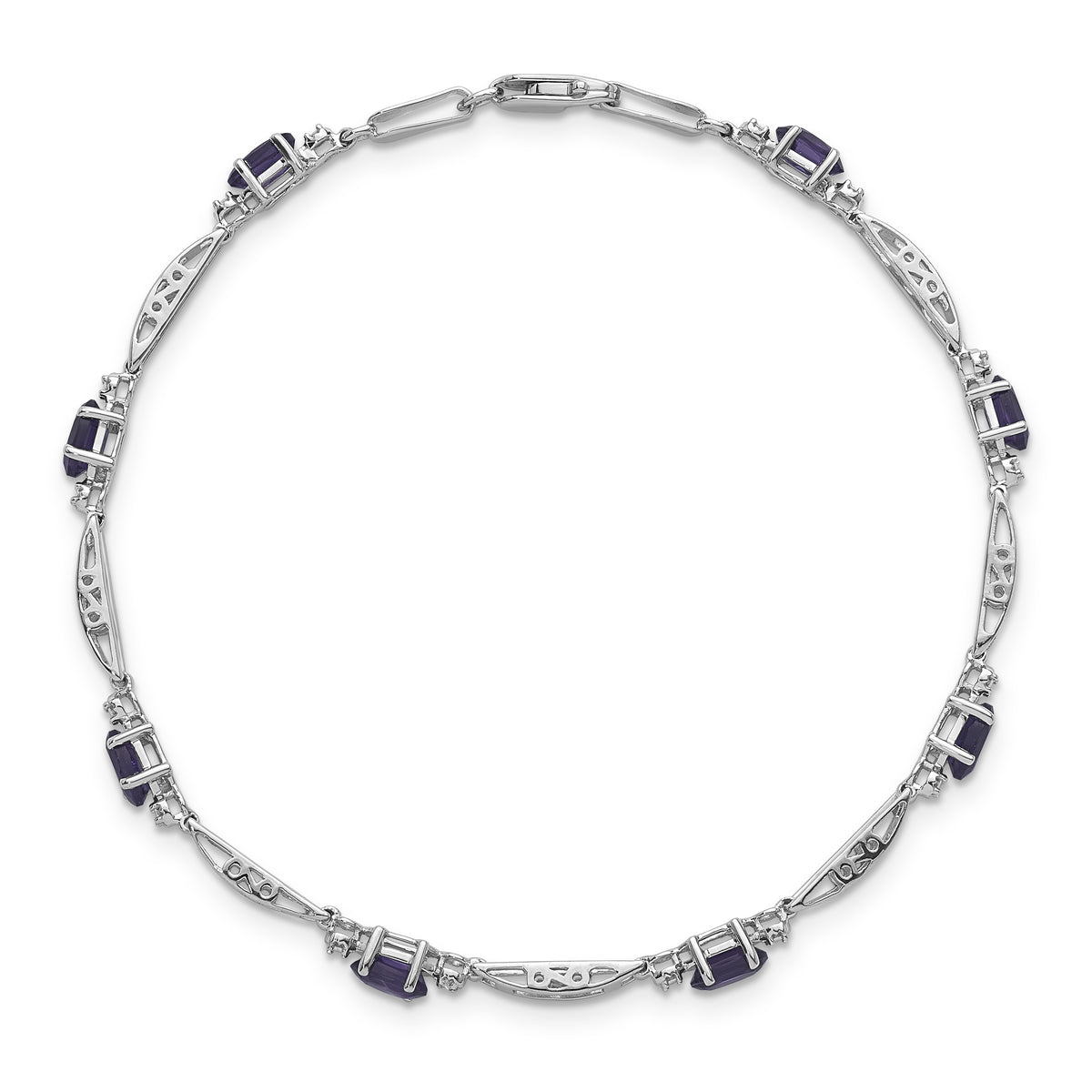 14k White Gold Diamond Oval Amethyst Fancy Link 7 inch Bracelet