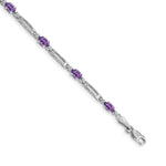 14k White Gold Diamond Oval Amethyst Fancy Link 7 inch Bracelet