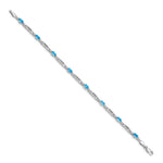 14k White Gold Diamond Oval Swiss Blue Topaz Fancy Link 7 inch Bracelet