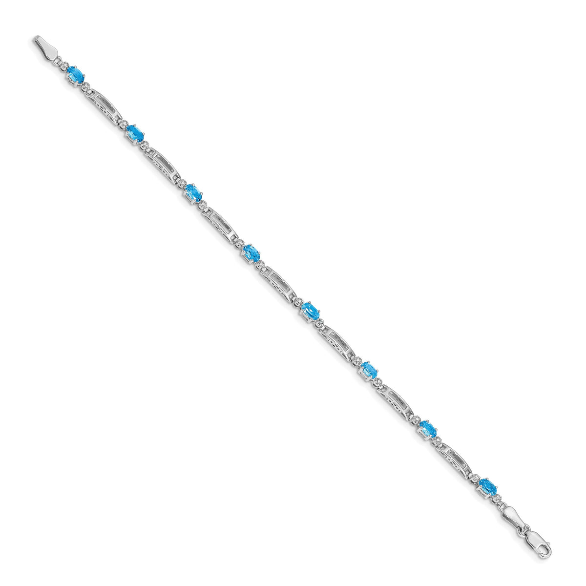 14k White Gold Diamond Oval Swiss Blue Topaz Fancy Link 7 inch Bracelet