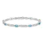 14k White Gold Diamond Oval Swiss Blue Topaz Fancy Link 7 inch Bracelet
