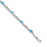14k White Gold Diamond Oval Swiss Blue Topaz Fancy Link 7 inch Bracelet