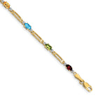 14k Yellow Gold Rainbow Gemstone and Diamond 7 inch Bracelet