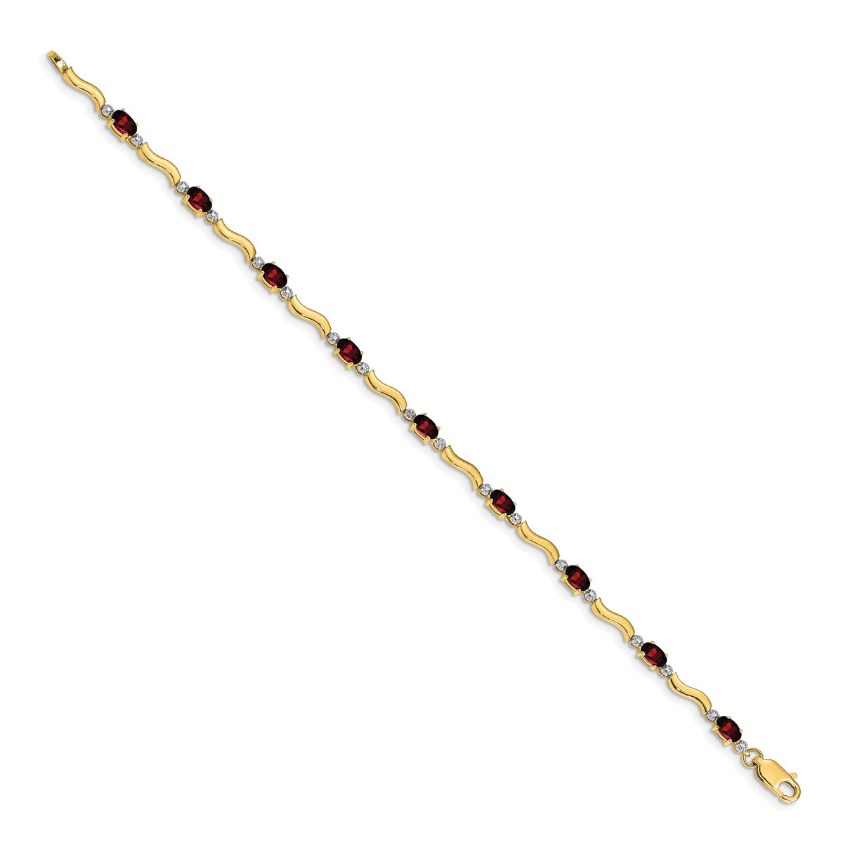 14k Diamond Oval Garnet Wavy Link 7 inch Bracelet