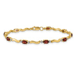 14k Diamond Oval Garnet Wavy Link 7 inch Bracelet