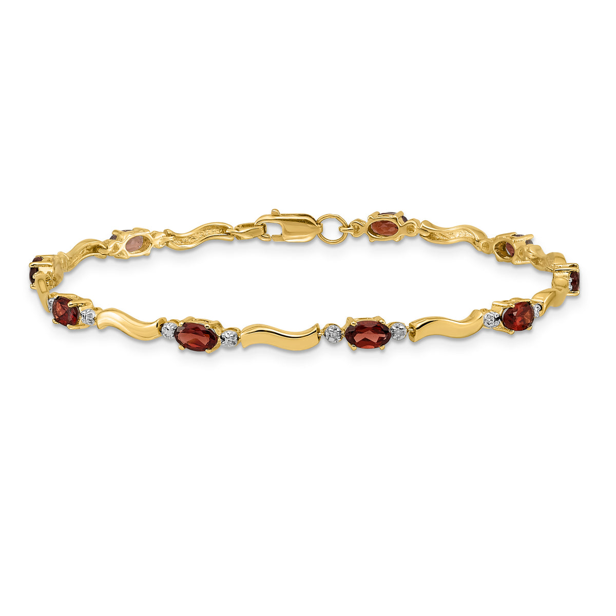 14k Diamond Oval Garnet Wavy Link 7 inch Bracelet