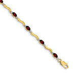 14k Diamond Oval Garnet Wavy Link 7 inch Bracelet