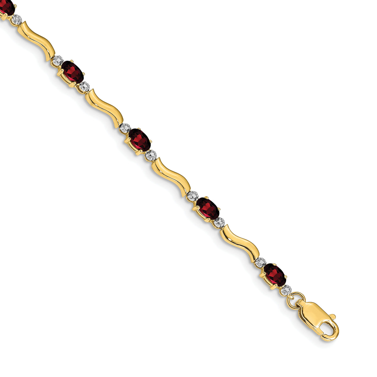 14k Diamond Oval Garnet Wavy Link 7 inch Bracelet