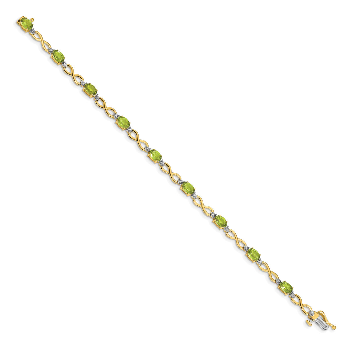 14k Oval Peridot and Diamond Infinity Link 7 inch Bracelet