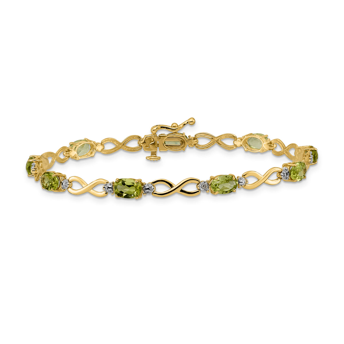 14k Oval Peridot and Diamond Infinity Link 7 inch Bracelet