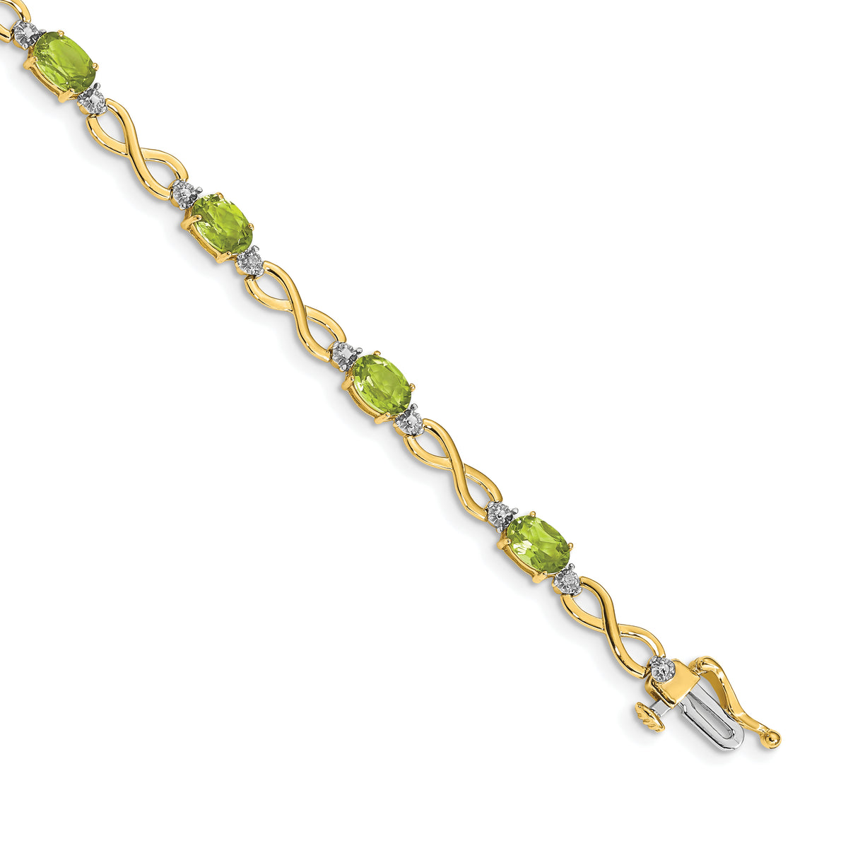14k Oval Peridot and Diamond Infinity Link 7 inch Bracelet