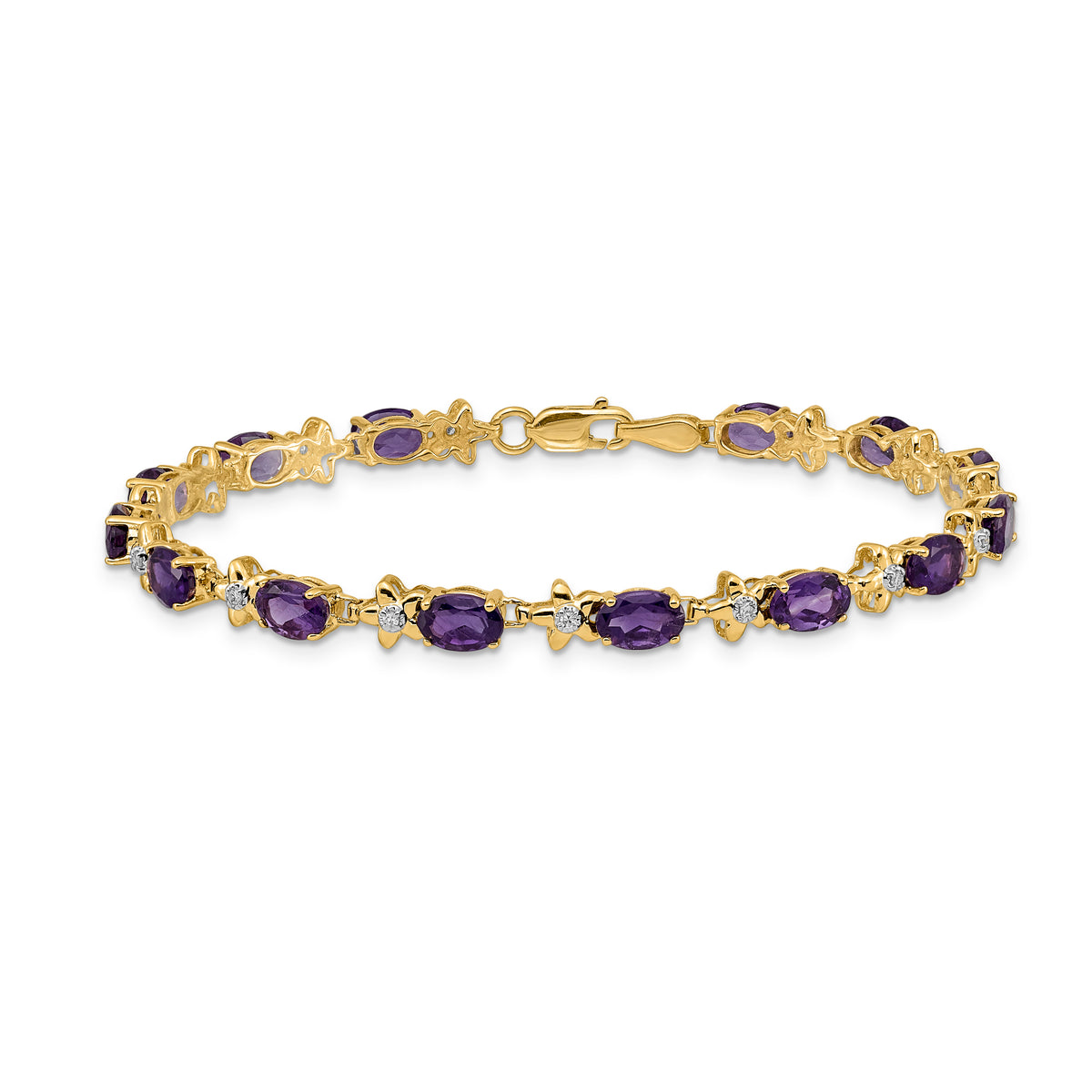 Gold Floral Diamond & Gemstone Bracelet - 14k Yellow Gold / Amethyst