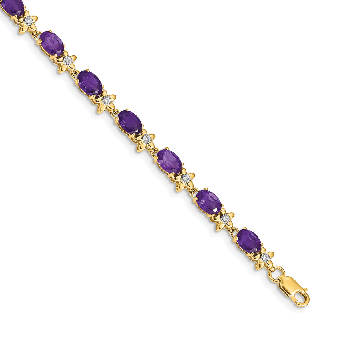 Gold Floral Diamond & Gemstone Bracelet - 14k Yellow Gold / Amethyst