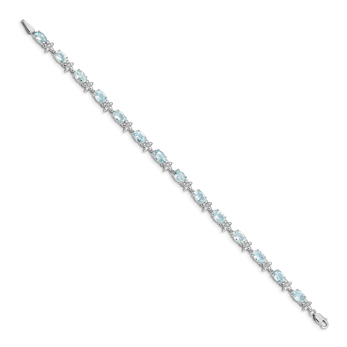 Gold Floral Diamond & Gemstone Bracelet - 14k White Gold / Aquamarine