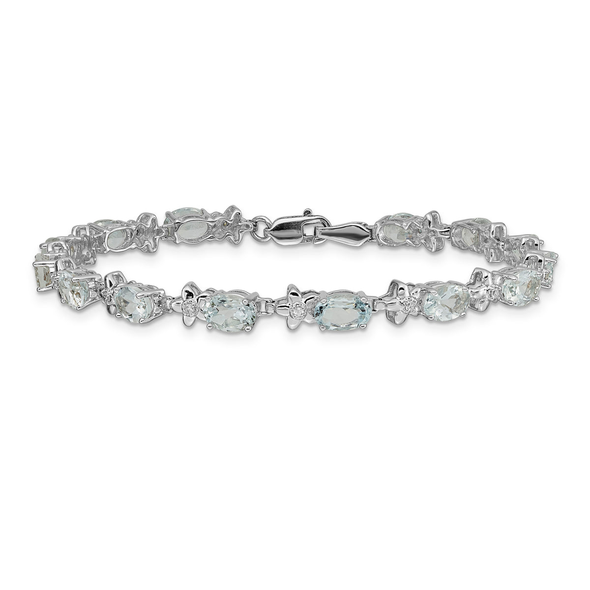 Gold Floral Diamond & Gemstone Bracelet - 14k White Gold / Aquamarine