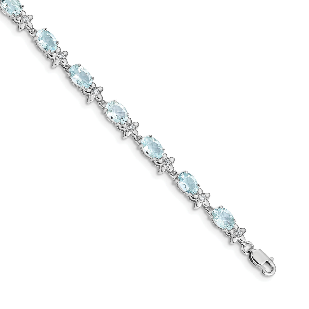 Gold Floral Diamond & Gemstone Bracelet - 14k White Gold / Aquamarine#14k White Gold_Aquamarine