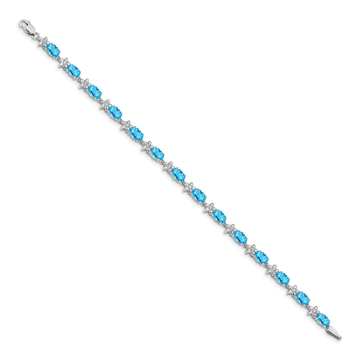 Gold Floral Diamond & Gemstone Bracelet - 14k White Gold / Swiss Blue Topaz