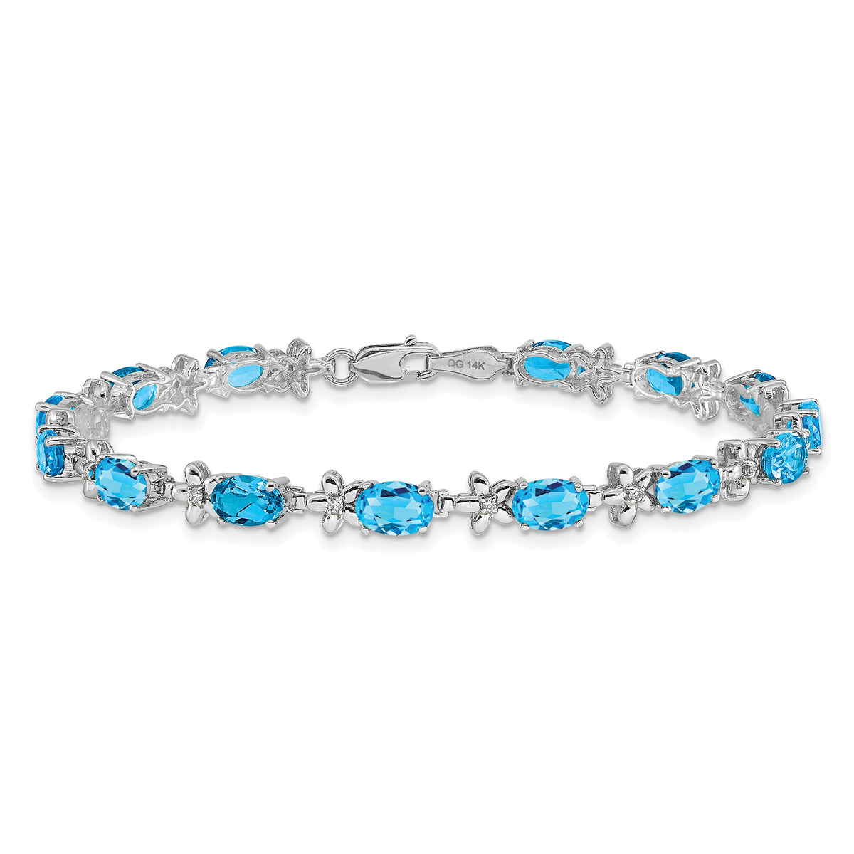 Gold Floral Diamond & Gemstone Bracelet - 14k White Gold / Swiss Blue Topaz