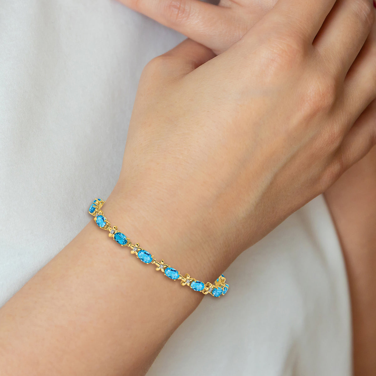 Gold Floral Diamond & Gemstone Bracelet - 14k Yellow Gold / Swiss Blue Topaz