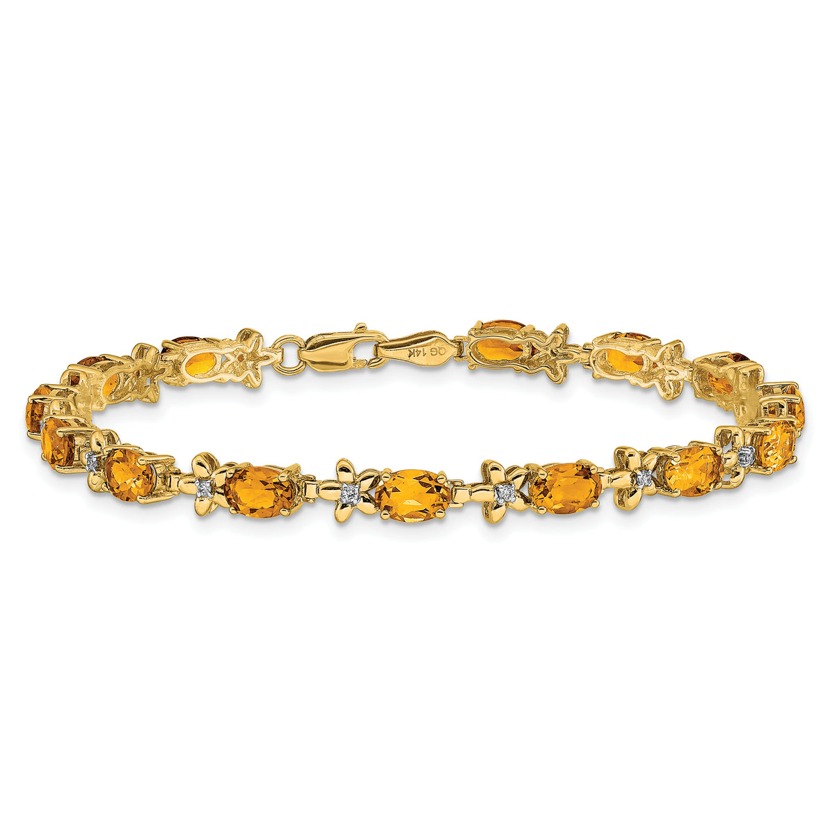 Gold Floral Diamond & Gemstone Bracelet - 14k Yellow Gold / Citrine