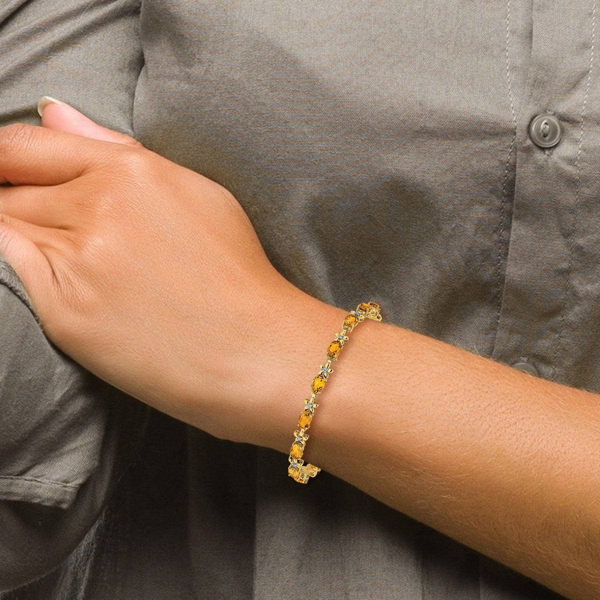 Gold Floral Diamond & Gemstone Bracelet - 14k Yellow Gold / Citrine
