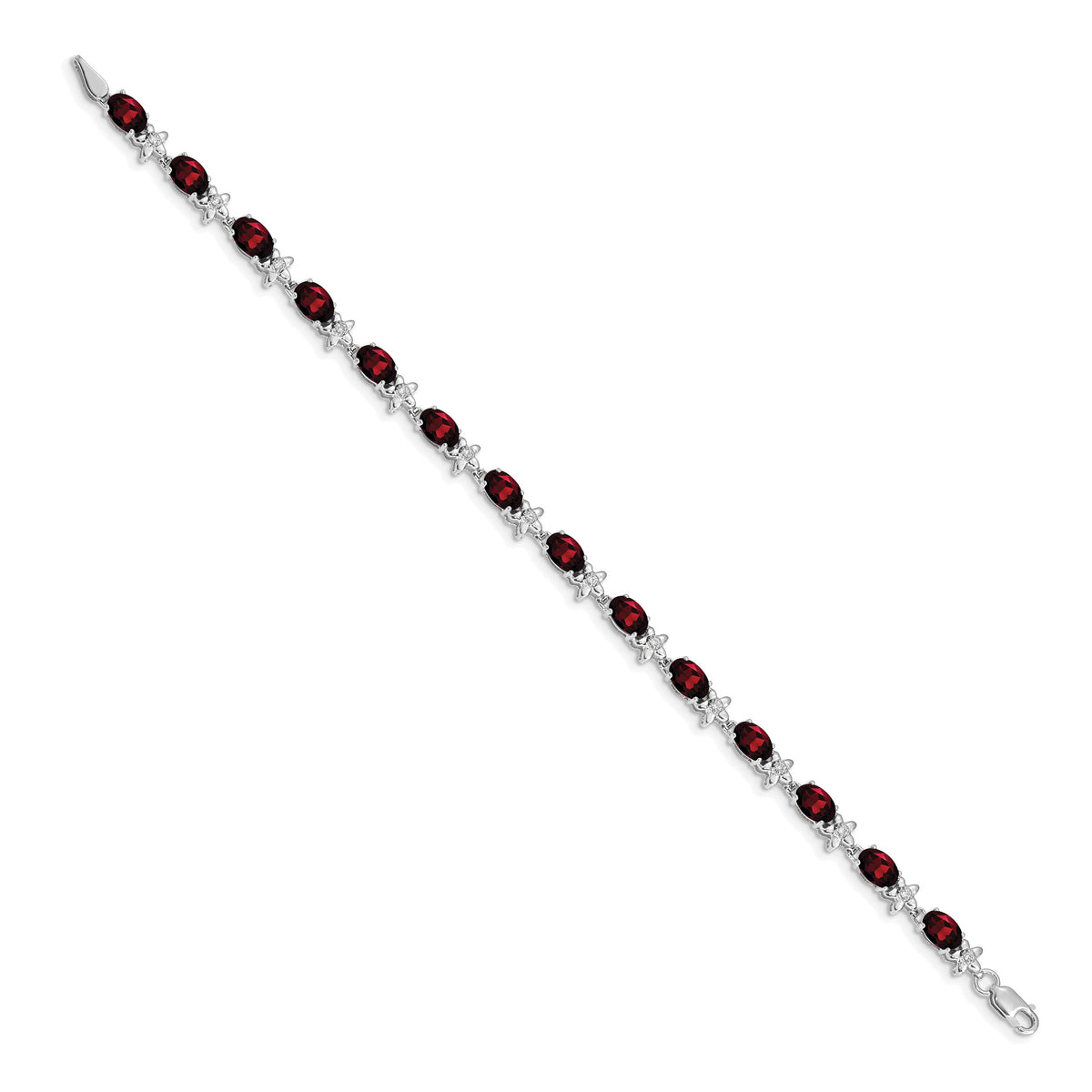 Gold Floral Diamond & Gemstone Bracelet - 14k White Gold / Garnet