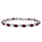 Gold Floral Diamond & Gemstone Bracelet - 14k White Gold / Garnet