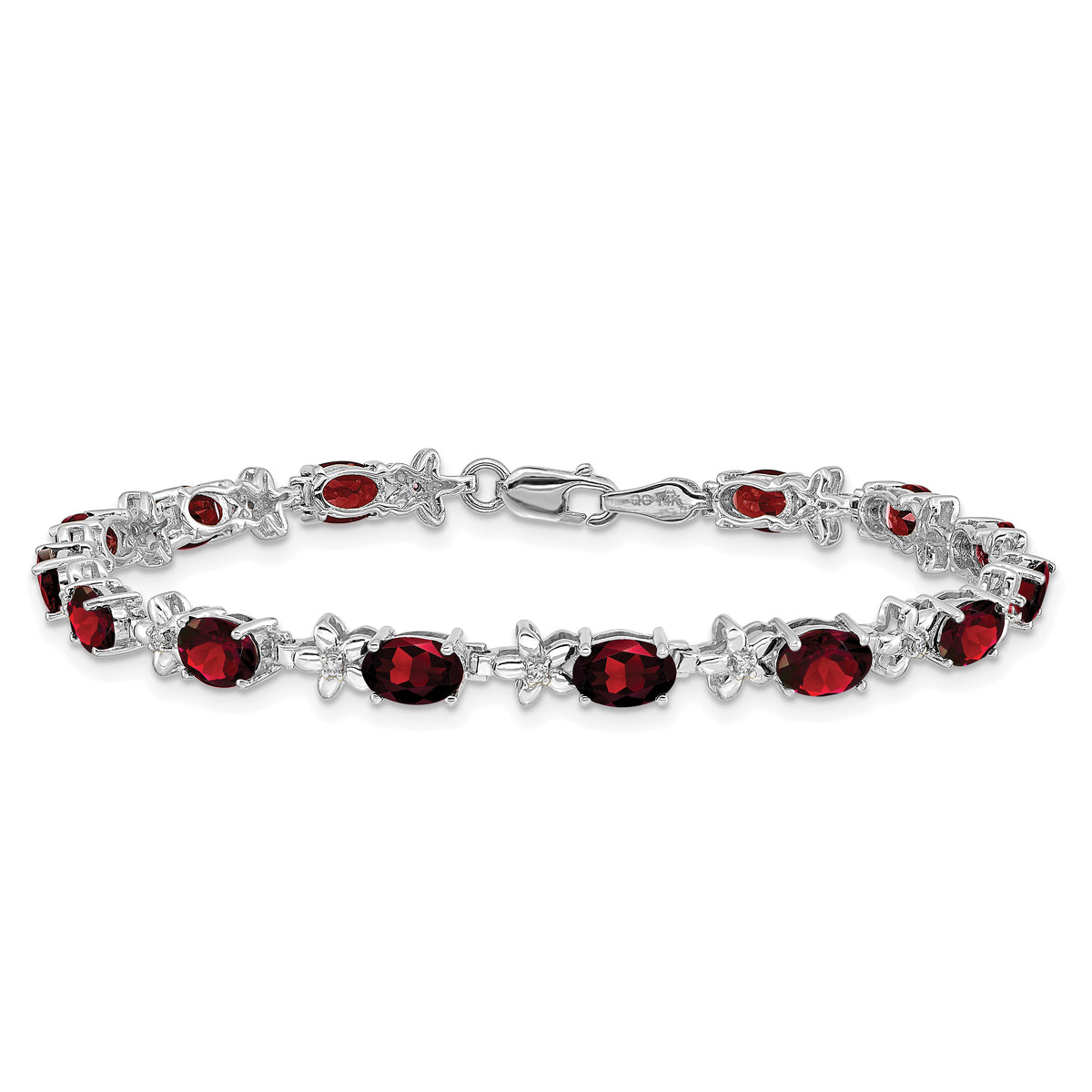 Gold Floral Diamond & Gemstone Bracelet - 14k White Gold / Garnet