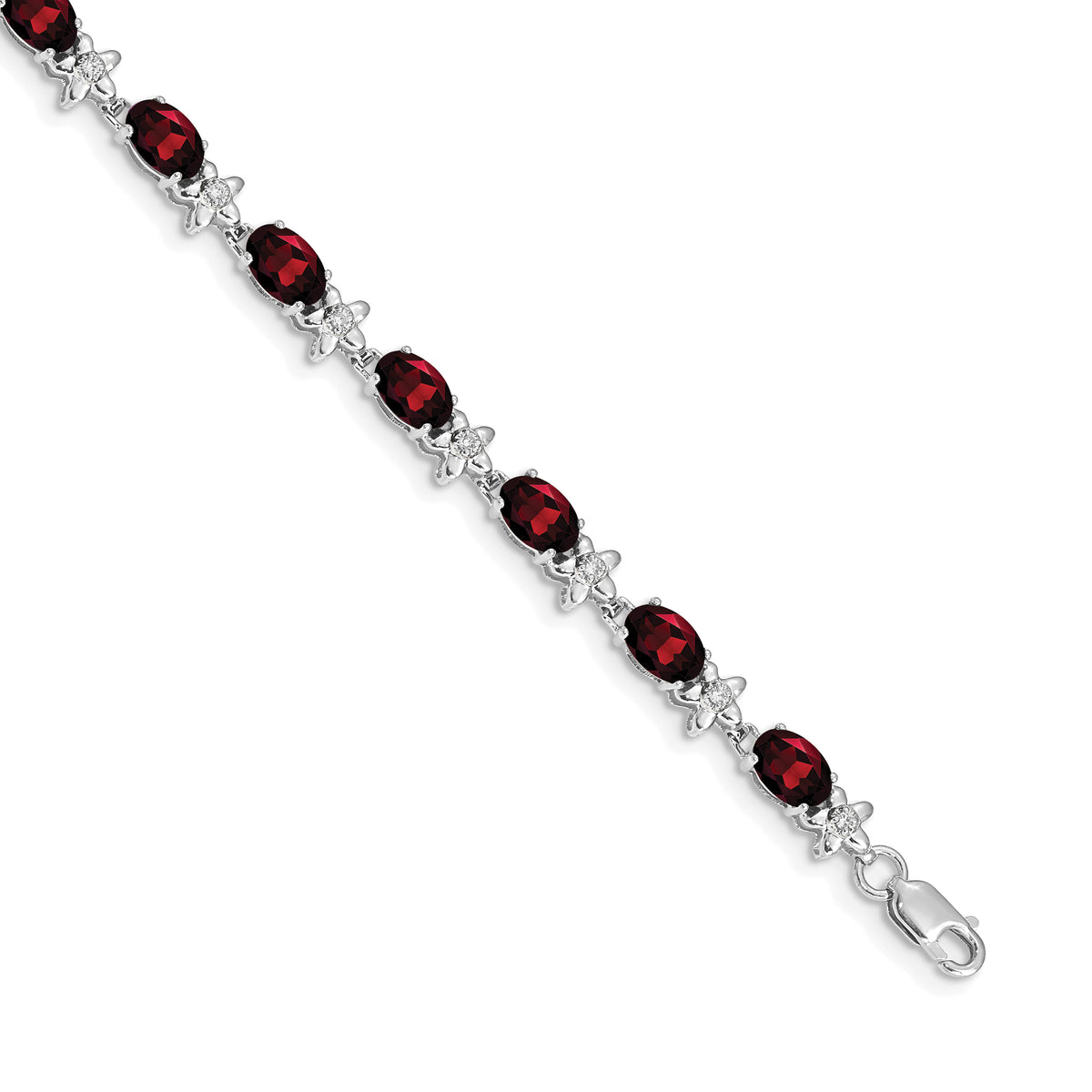 Gold Floral Diamond & Gemstone Bracelet - 14k White Gold / Garnet