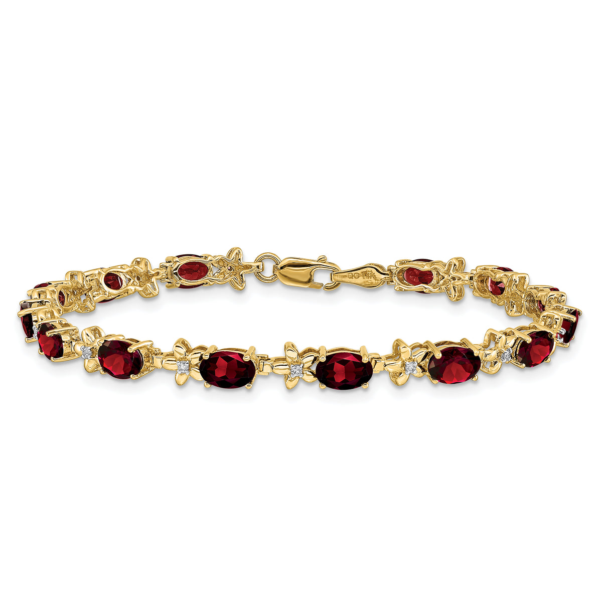 Gold Floral Diamond & Gemstone Bracelet - 14k Yellow Gold / Garnet