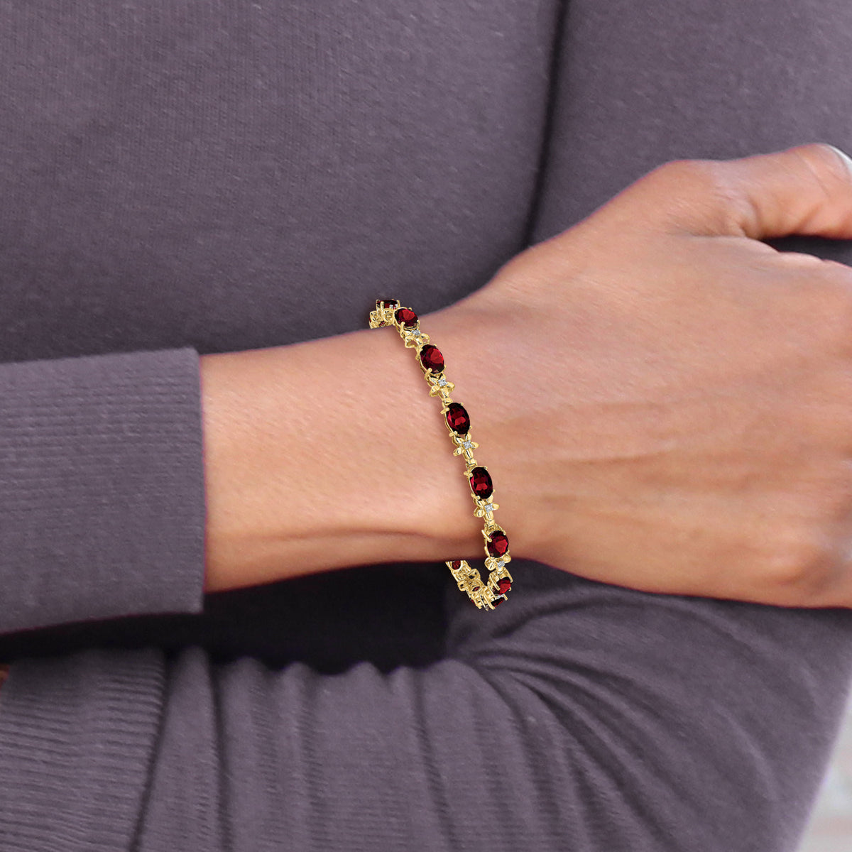 Gold Floral Diamond & Gemstone Bracelet - 14k Yellow Gold / Garnet